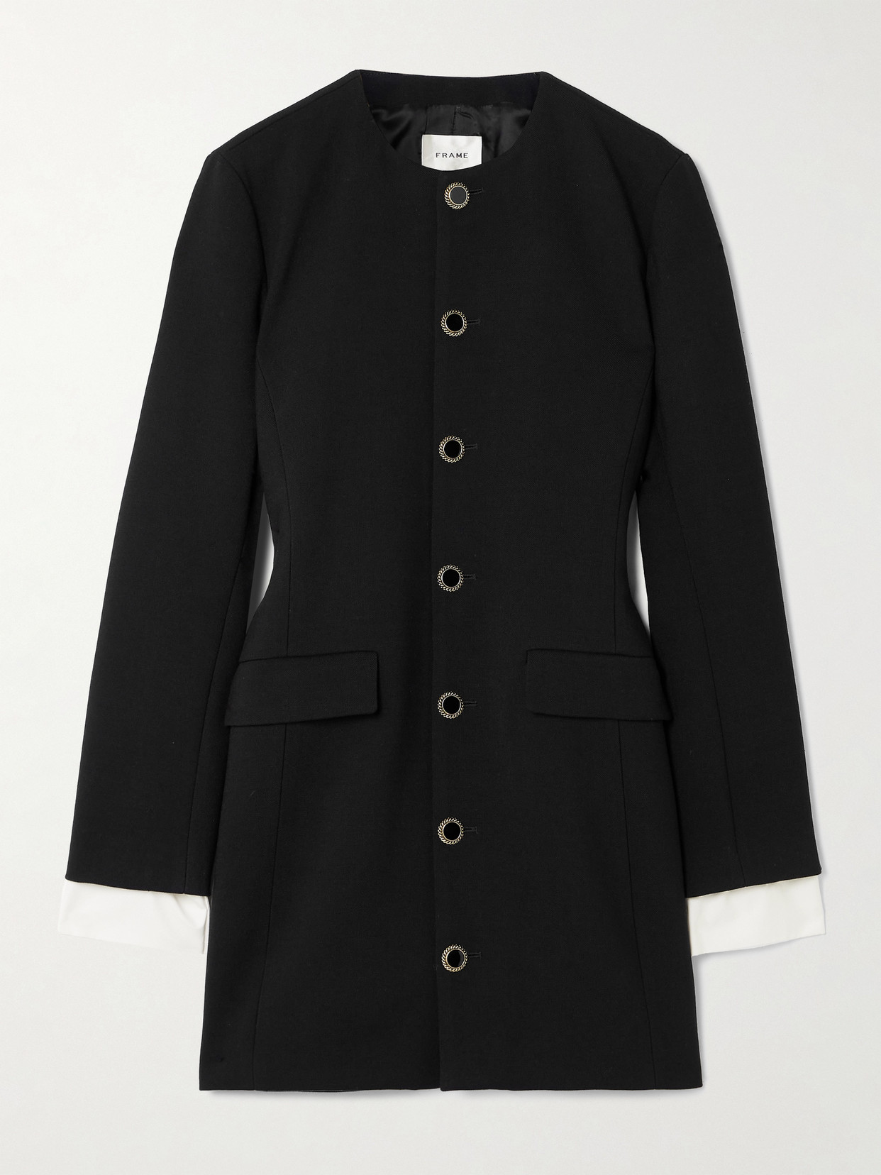 Frame Mixed Meed Long Sleeve Mini Coat Dress In Black