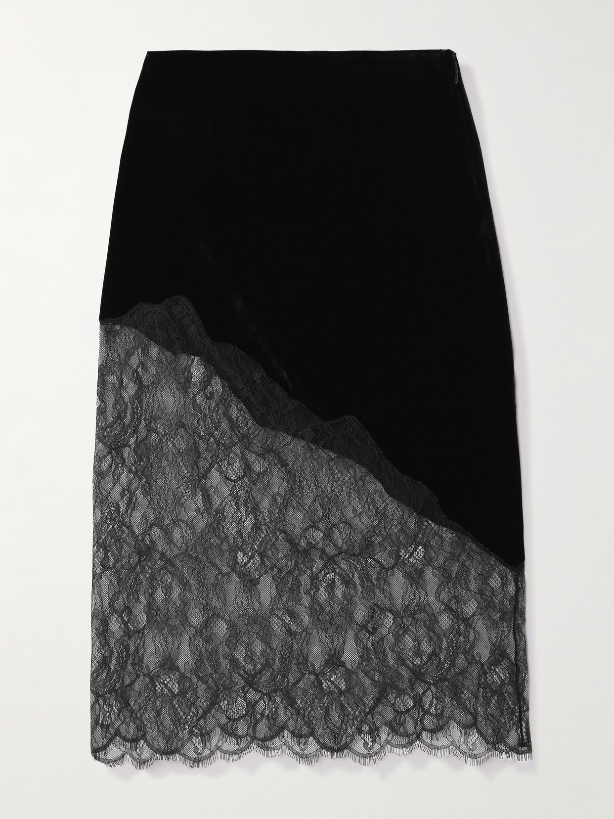 FRAME - Velvet And Lace Midi Skirt - Black