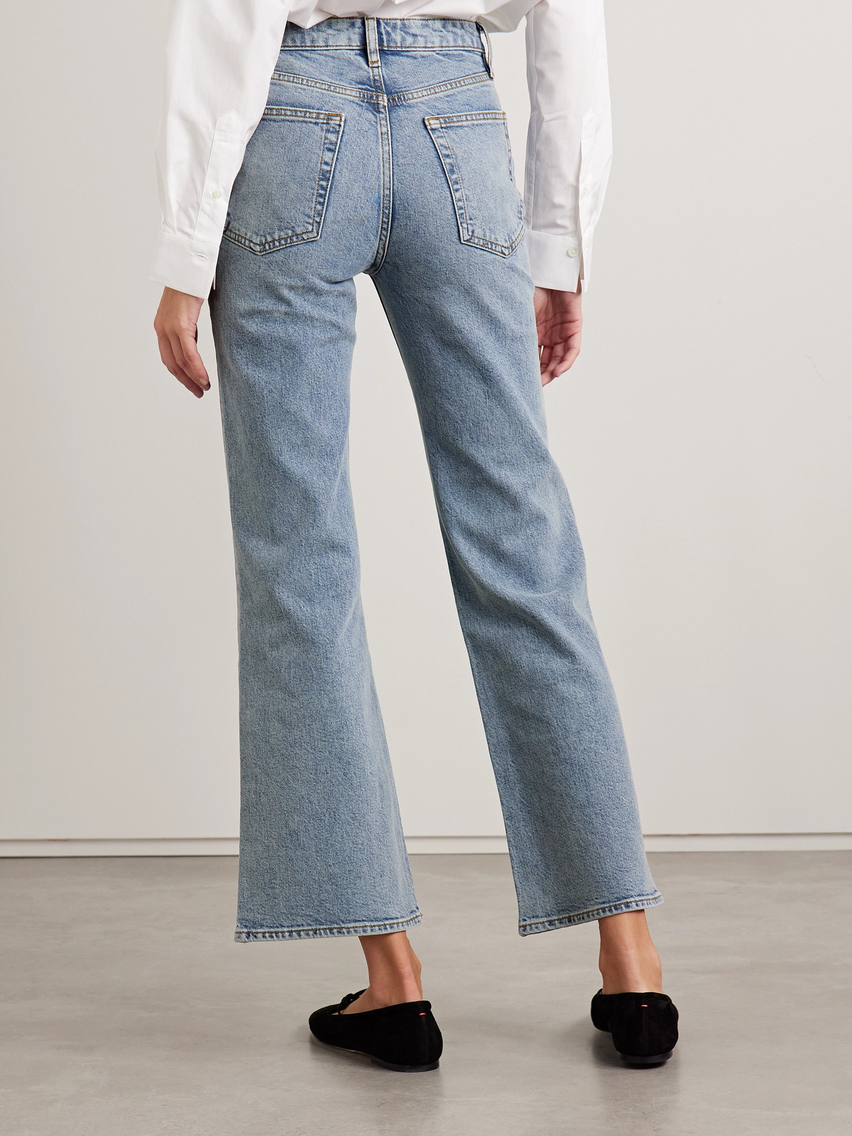 Frame The Pixie Arrow Cropped High-rise Bootcut Jeans In Blue