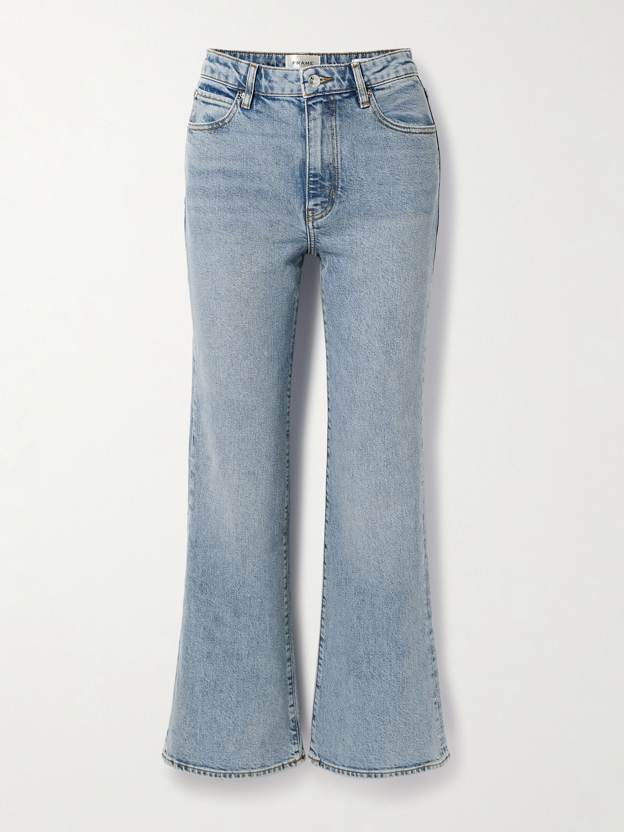 Frame The Pixie Arrow Cropped High-rise Bootcut Jeans In Blue
