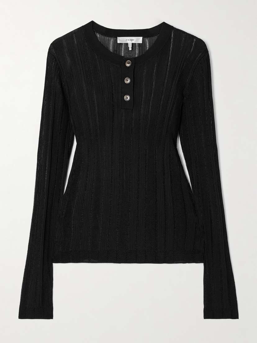 Frame Ribbed-knit Henley Top