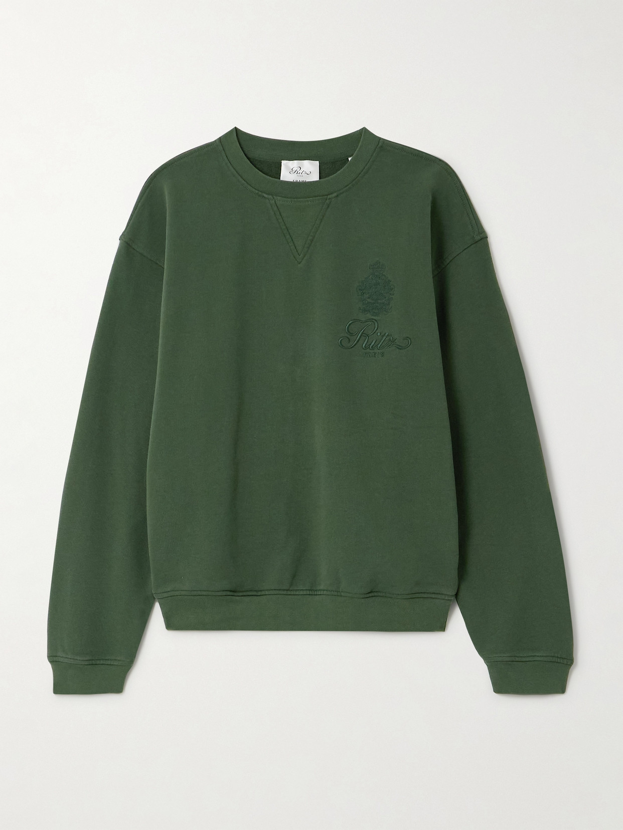 Frame + Ritz Paris Embroidered Cotton-blend Jersey Sweatshirt In Green