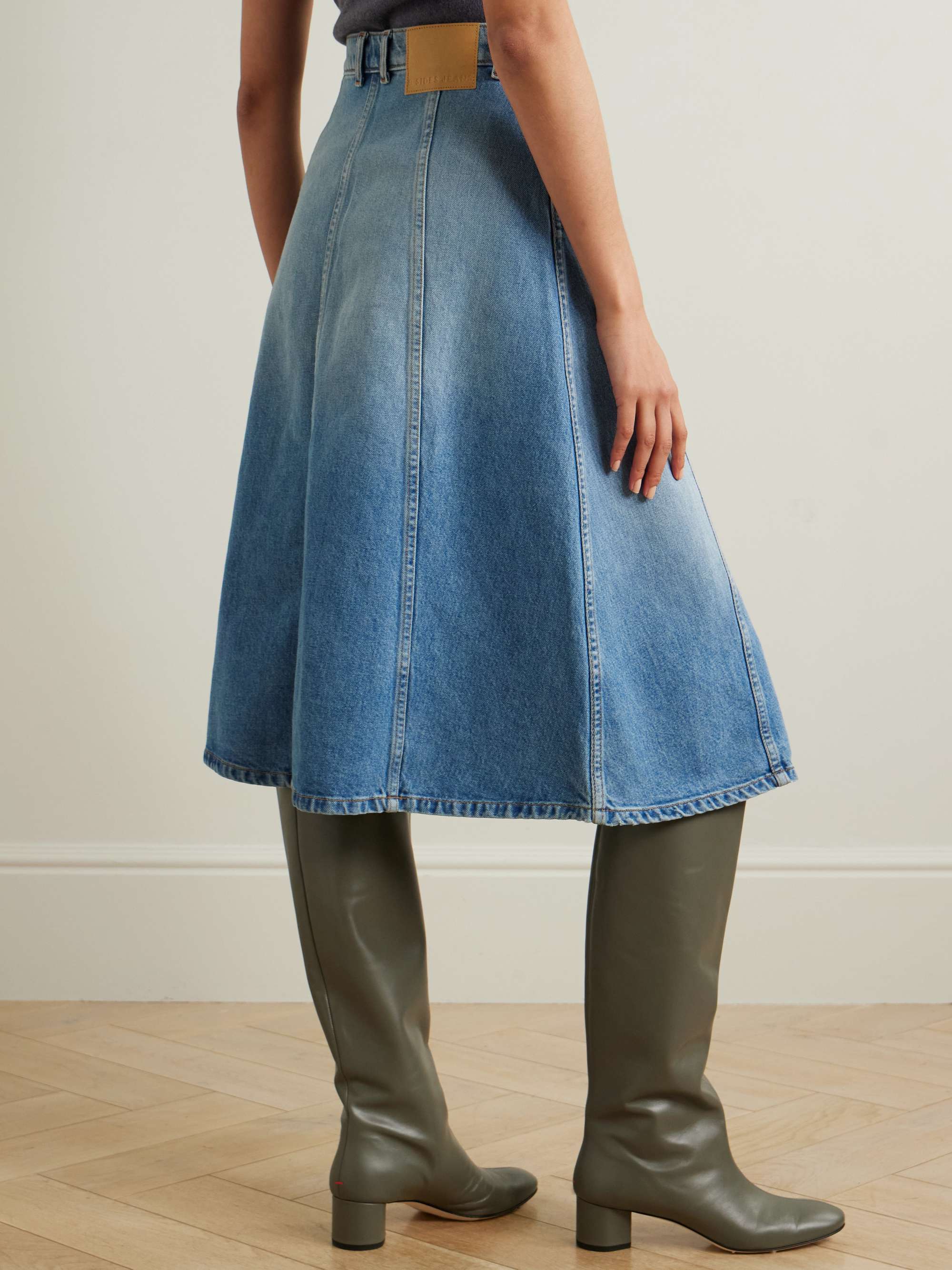 B SIDES Jupe midi patchwork en jean surcyclé Simone