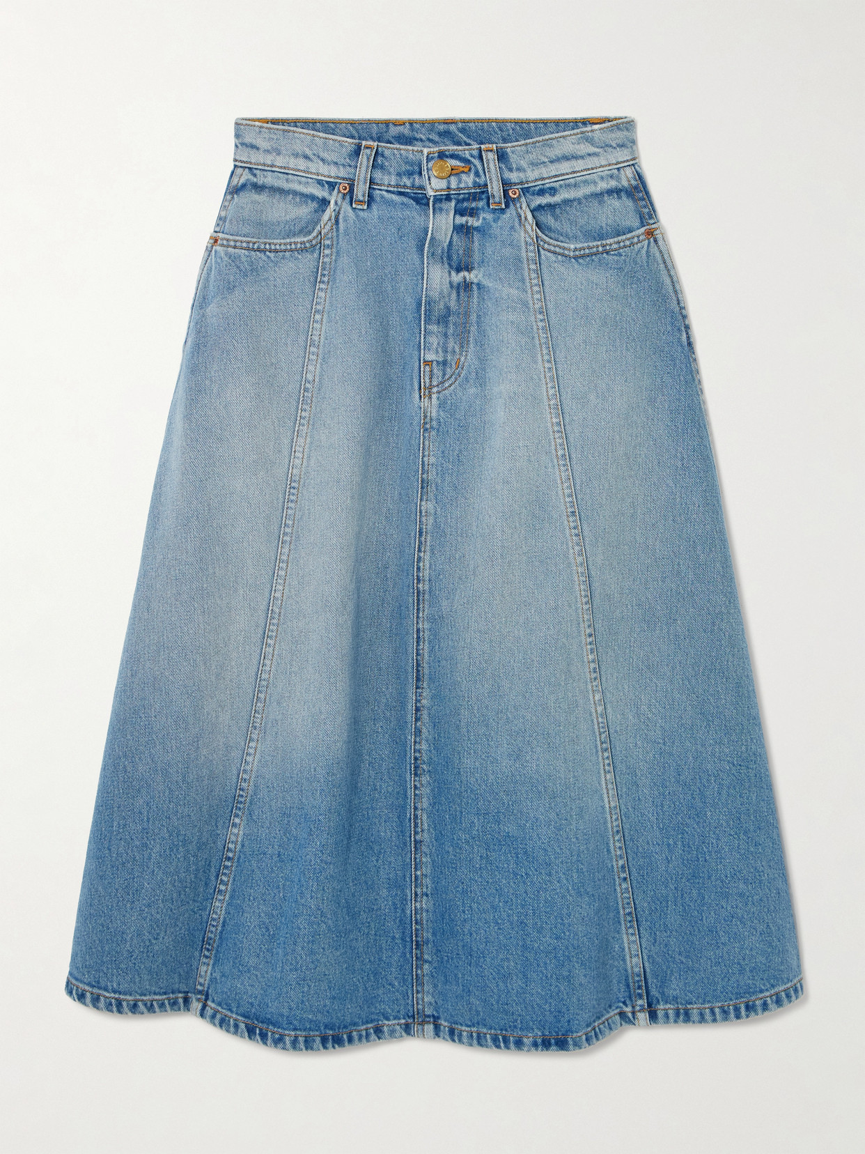 B Sides Simone Paneled Upcycled Denim Midi Skirt In Blue
