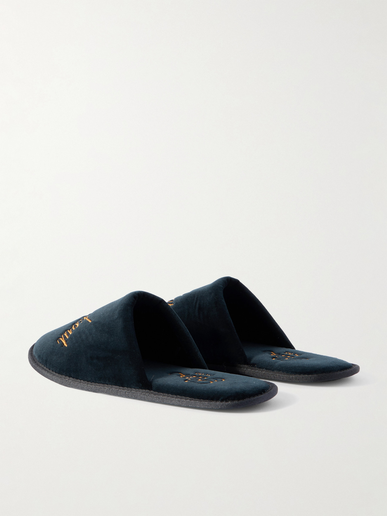 Frame + Ritz Paris Late Checkout Embroidered Velvet Slippers In Blue