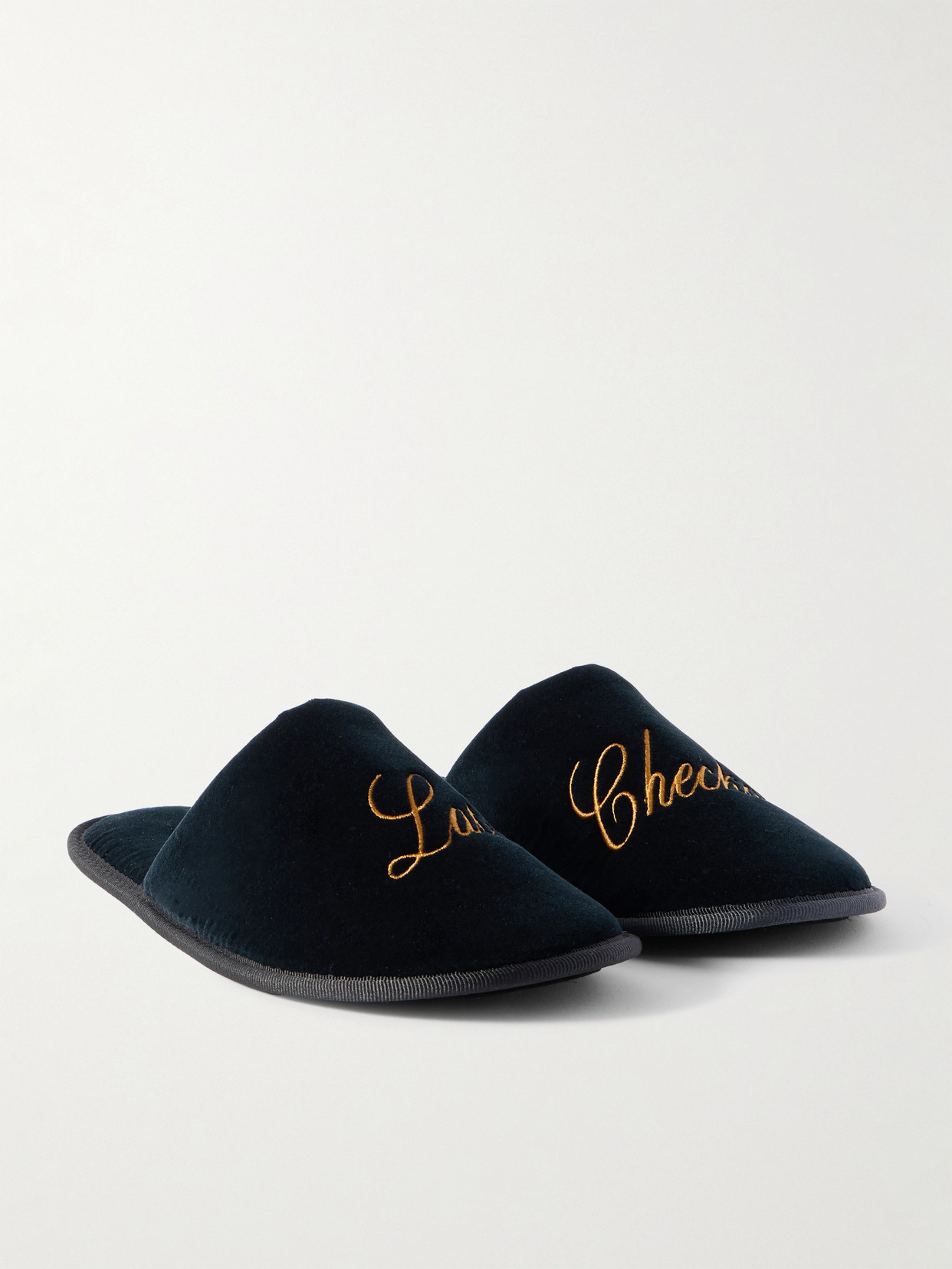 Frame + Ritz Paris Late Checkout Embroidered Velvet Slippers In Blue