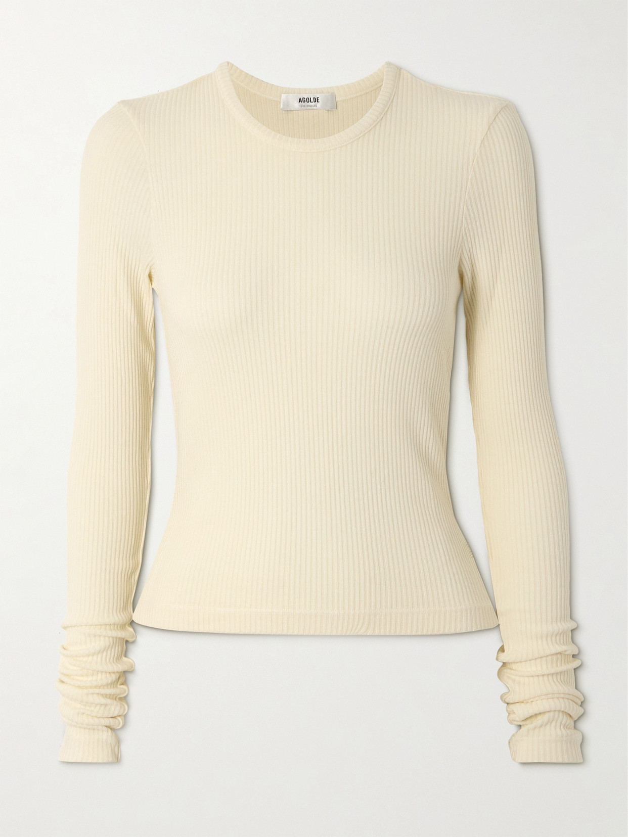 Agolde Alma Shrunken Ribbed Stretch Lyocell And Organic Cotton-blend Top In Cream