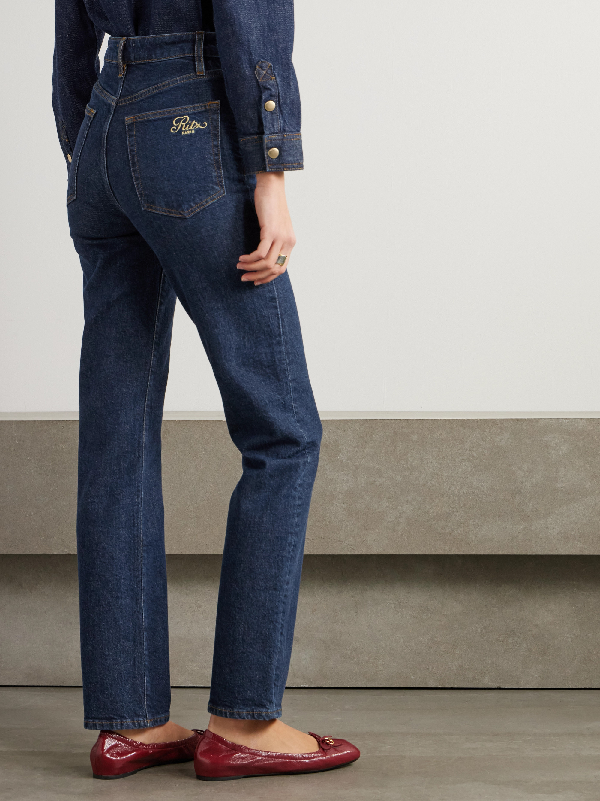 FRAME + Ritz Paris The Ruler embellished high-rise straight-leg jeans thumbnail