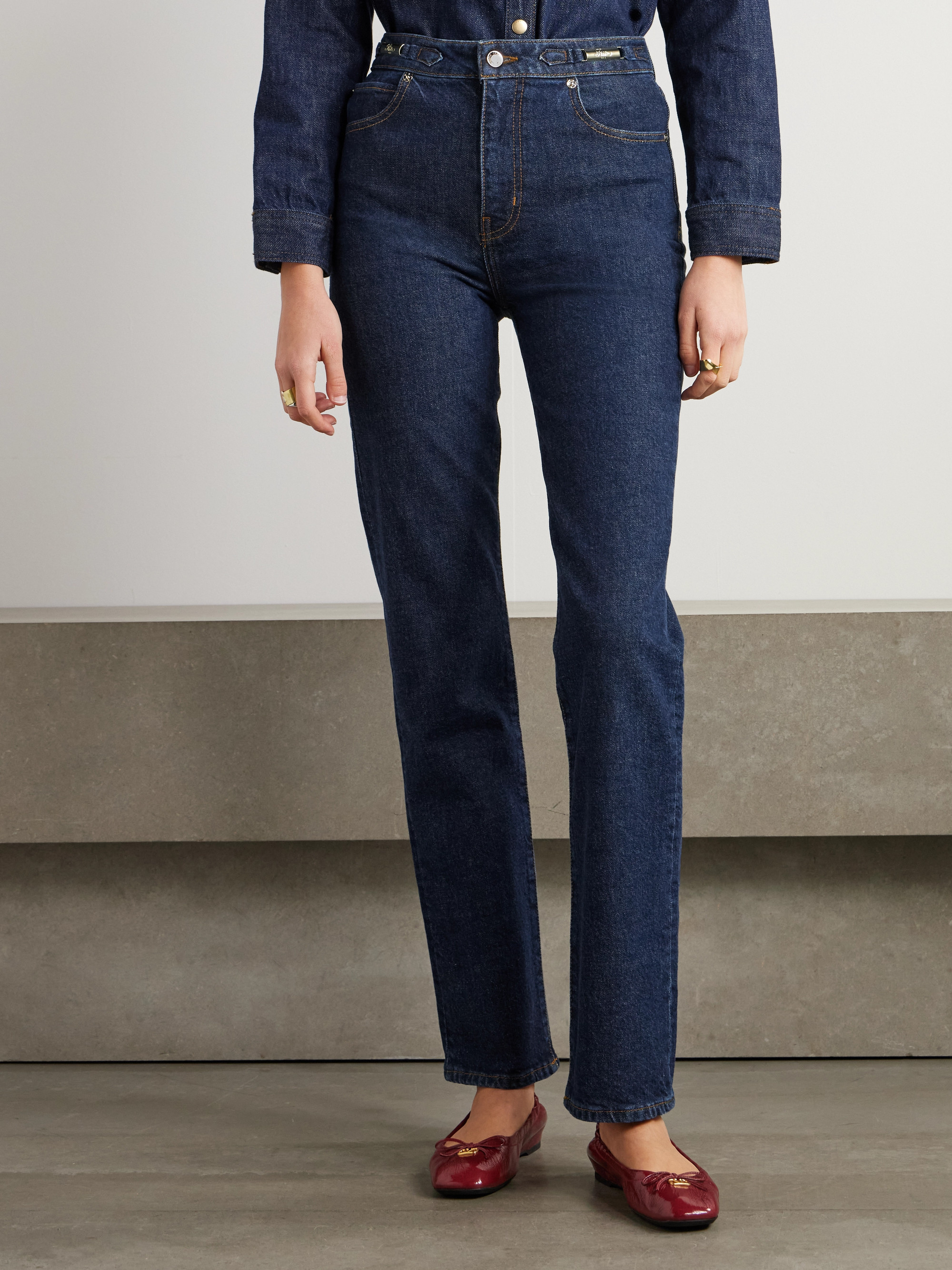 FRAME + Ritz Paris The Ruler embellished high-rise straight-leg jeans