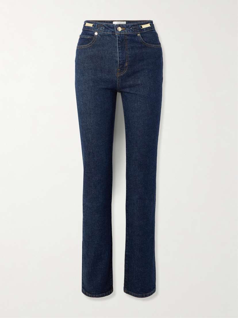 Frame + Ritz Paris The Ruler Embellished High-rise Straight-leg Jeans