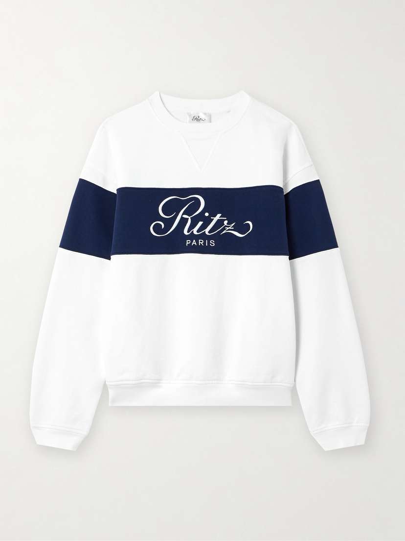 Frame + Ritz Paris Color-block Embroidered Cotton-jersey Sweatshirt