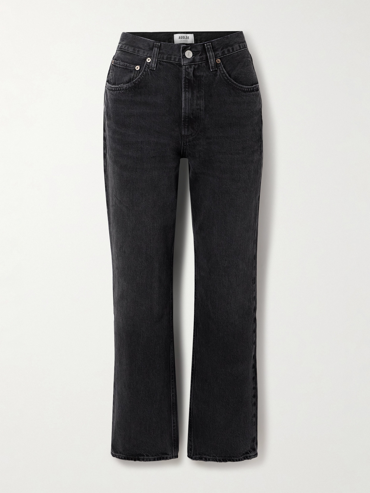 Agolde Crushed Denim Wide Leg Trousers In Black