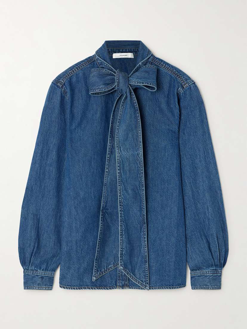 Frame The Secretary Pussy-bow Denim Shirt