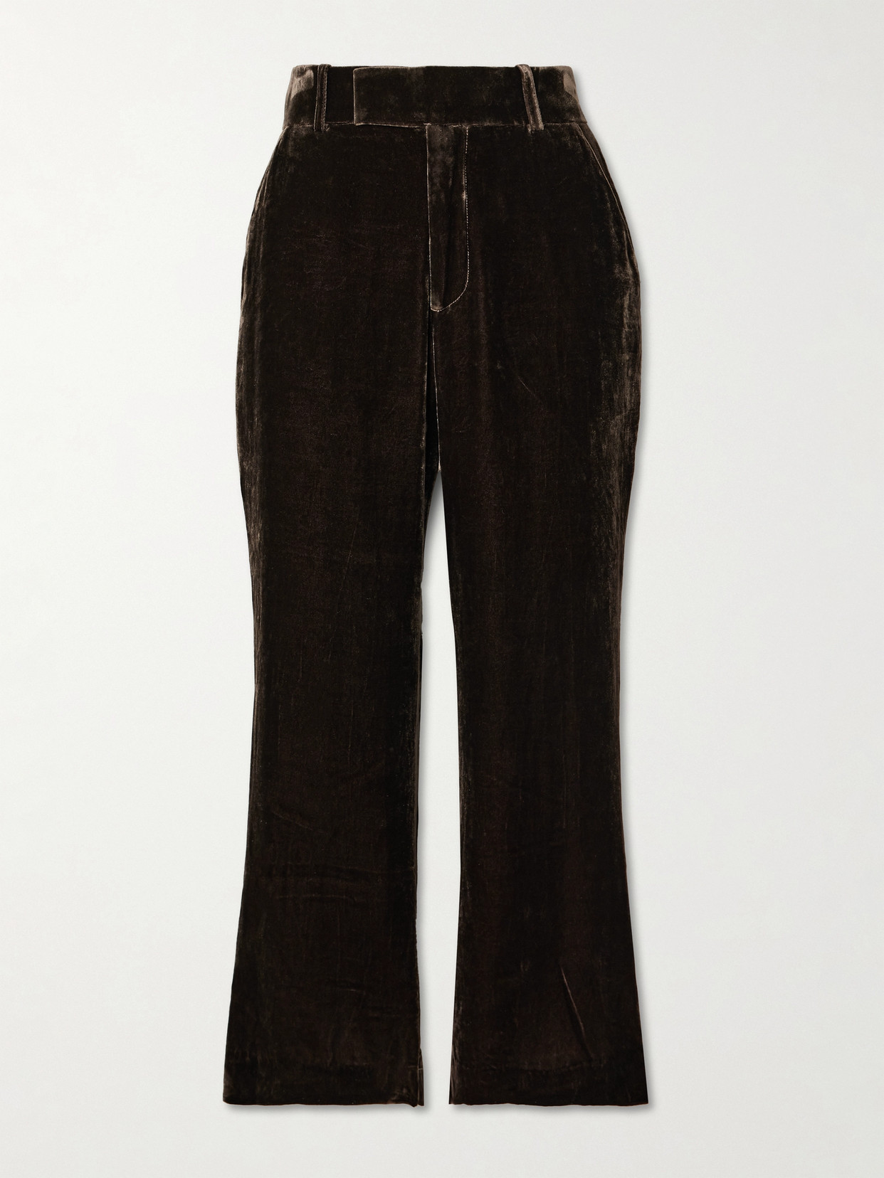 Frame Cropped Velvet Flared Pants In Brown