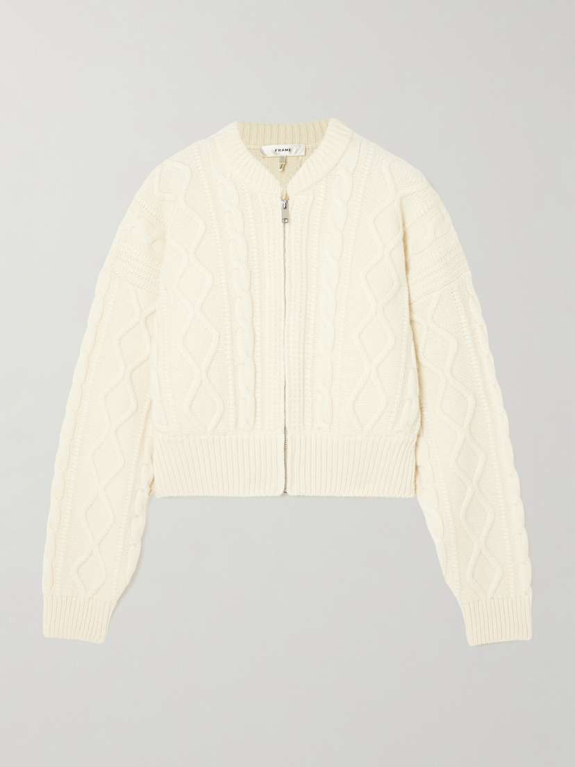 Frame Cropped Cable-knit Merino Wool Zip-up Cardigan