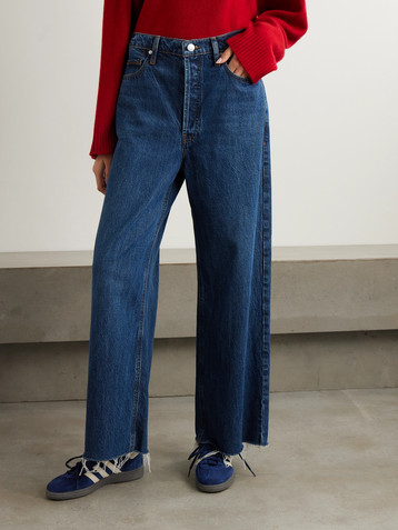 FRAME Le Low Baggy distressed high-rise wide-leg organic jeans