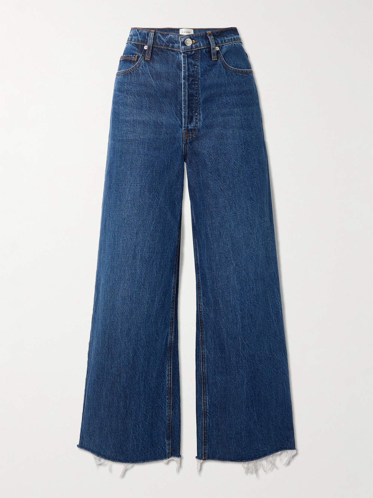 Frame Le Low Baggy Distressed High-rise Wide-leg Organic Jeans In Blue
