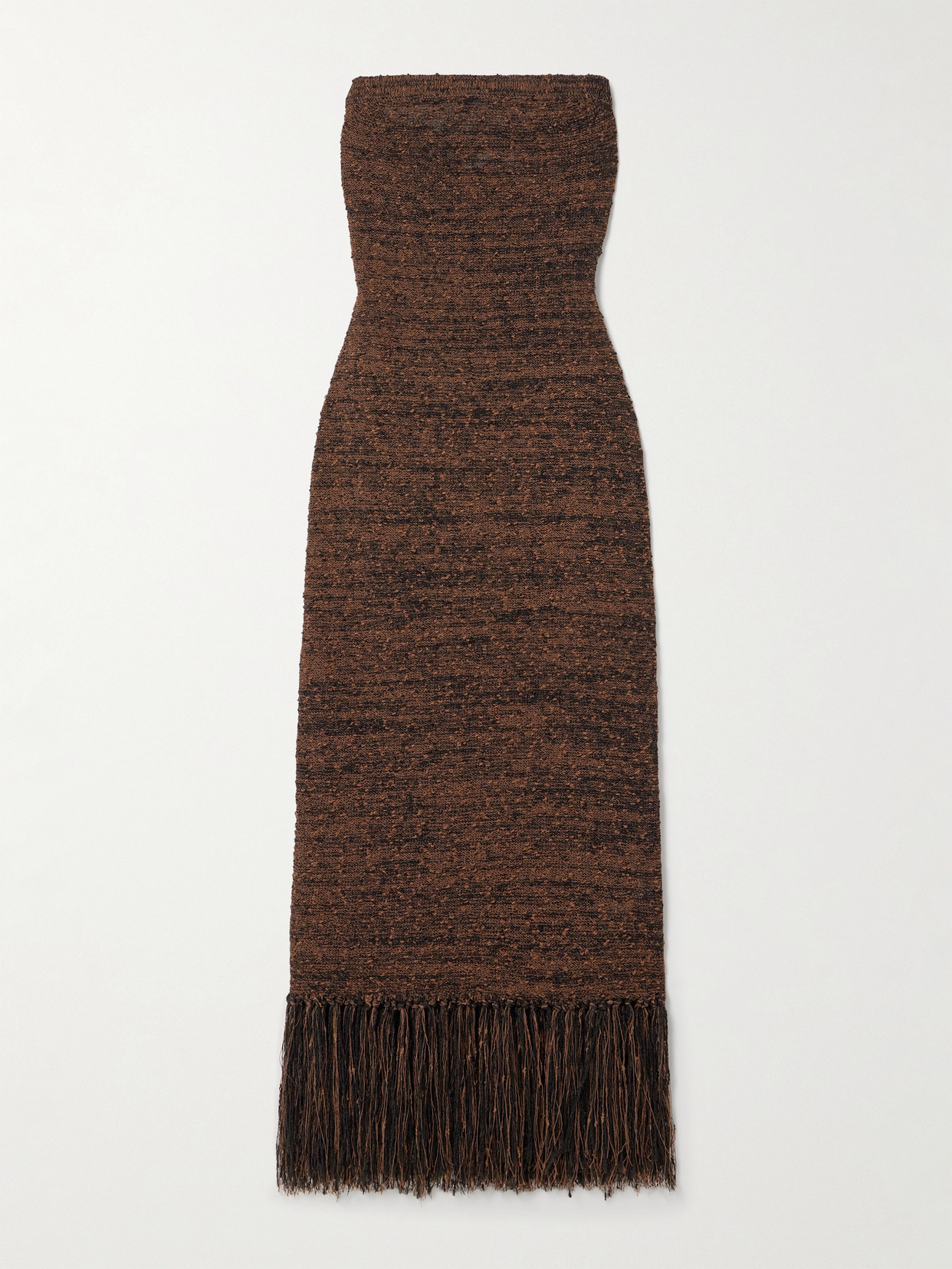 FRAME - Strapless Fringed Bouclé Midi Dress - Light brown