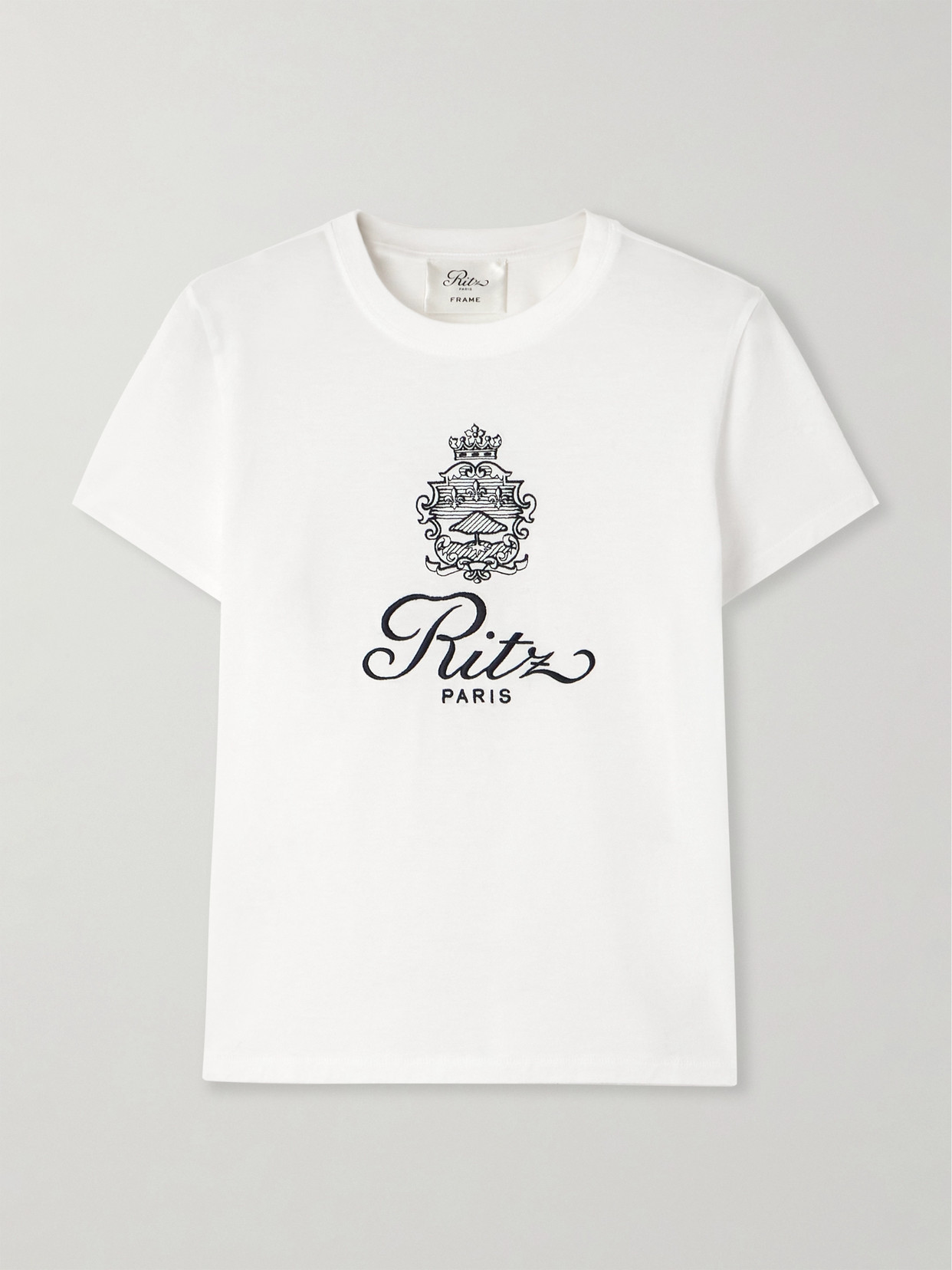 FRAME + RITZ PARIS EMBROIDERED COTTON-JERSEY T-SHIRT