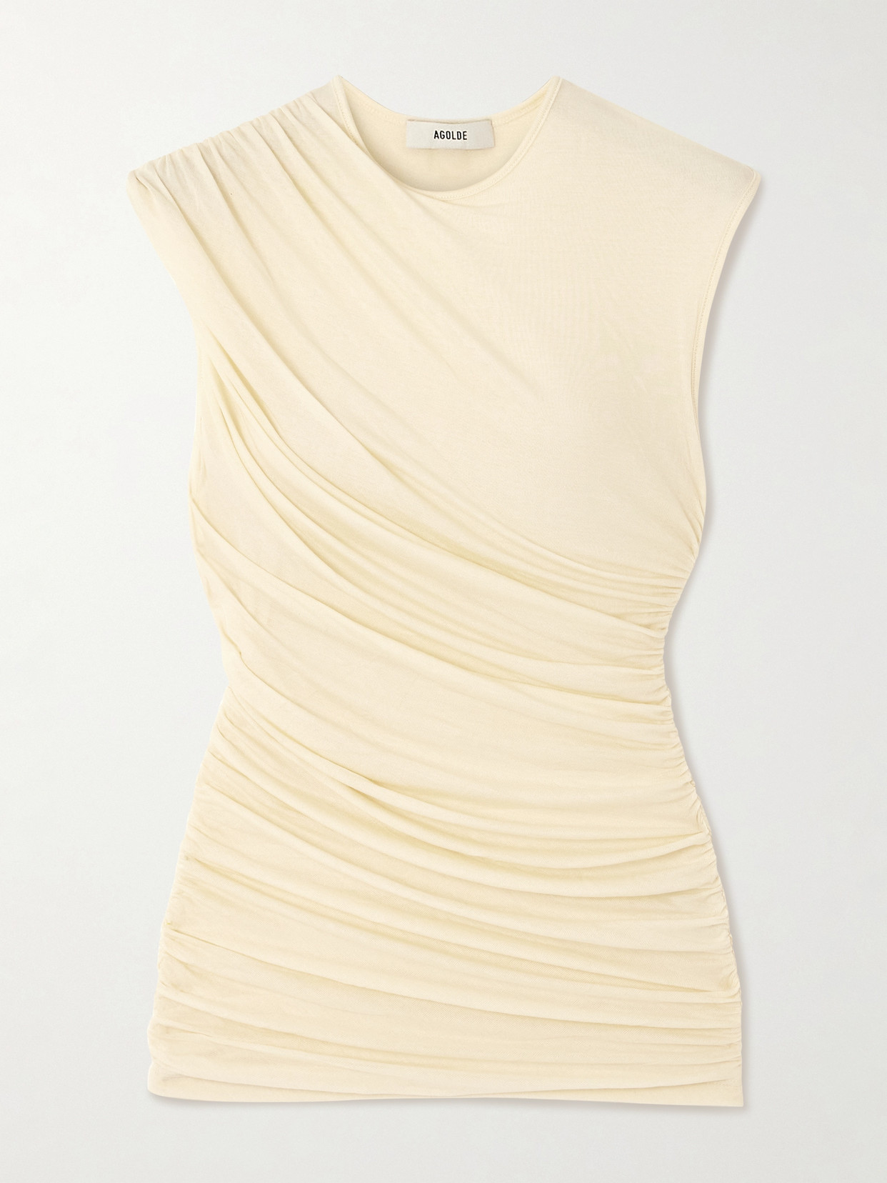 Agolde Ester Ruched Stretch-tencel™ Lyocell Jersey Tank In Cream