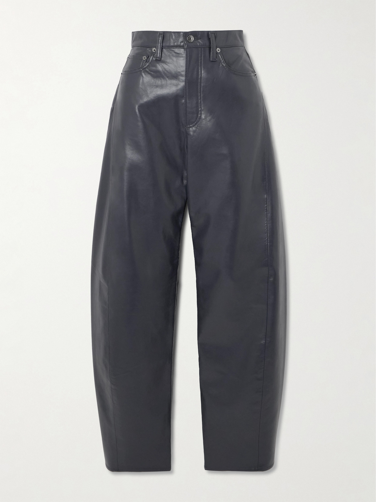 Agolde Luna Pieced Recycled Leather-blend Barrel-leg Pants In Blue