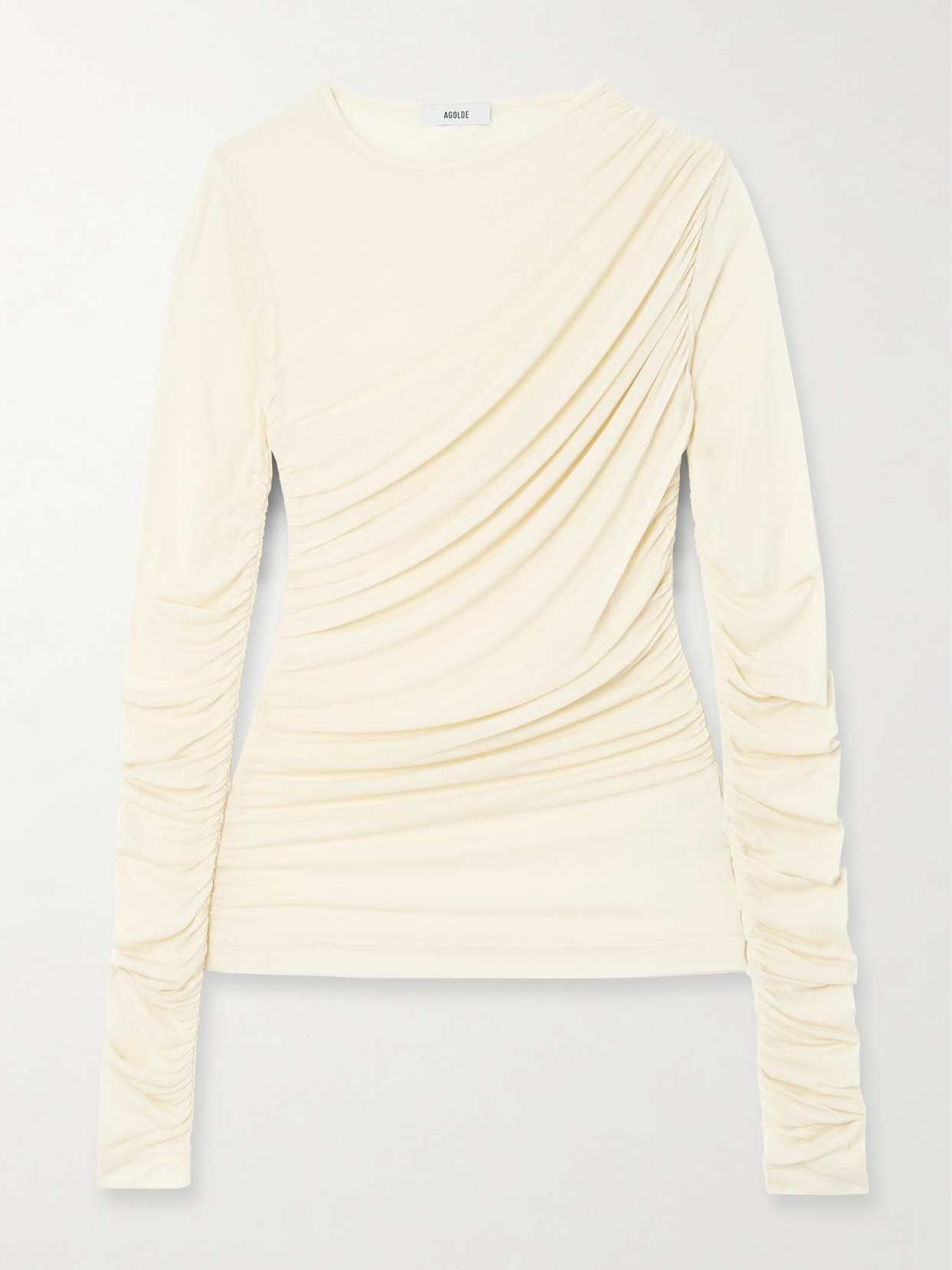 Agolde Tania Draped Stretch-tencel™ Lyocell Jersey Top In Cream