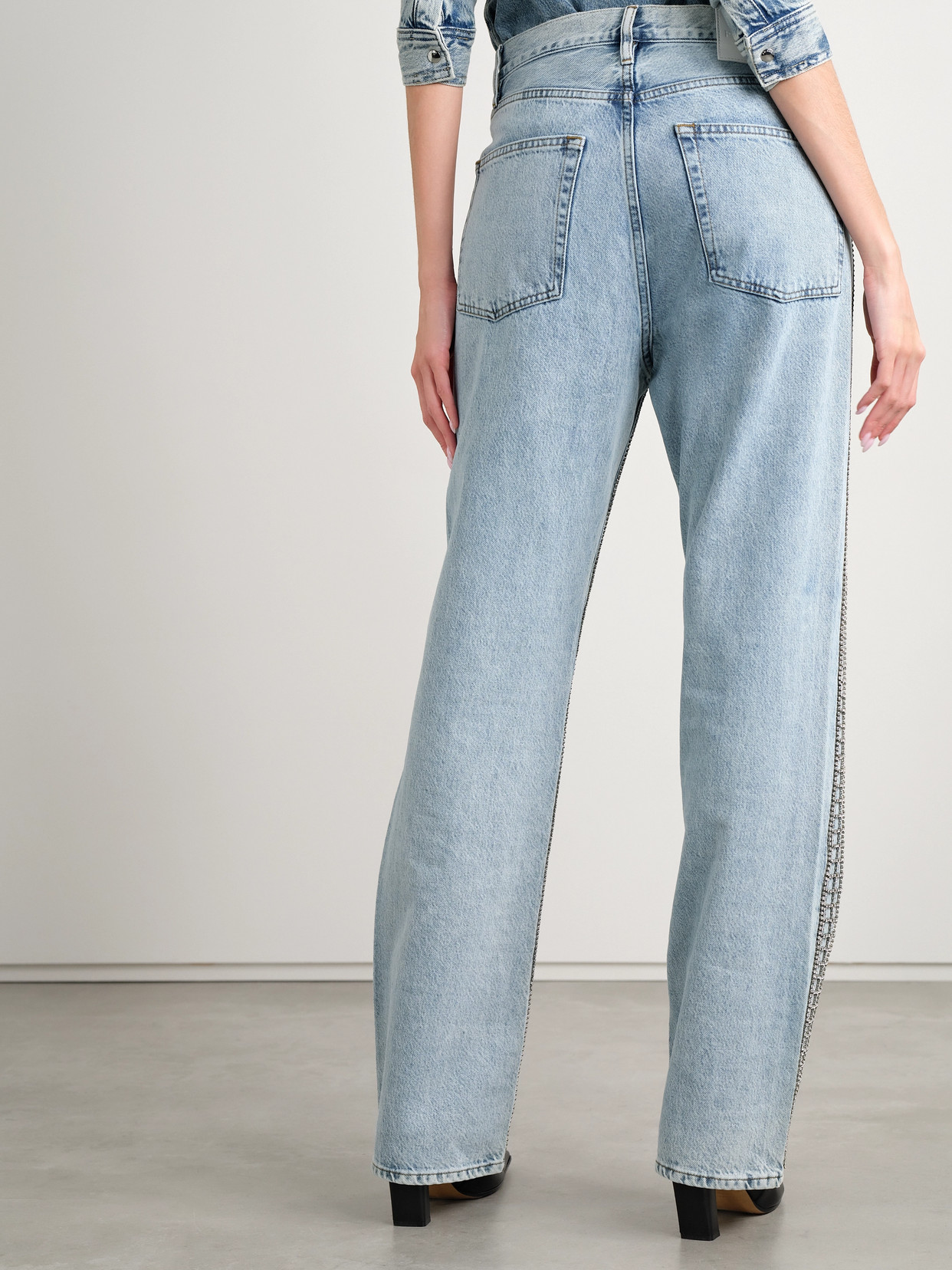 Frame The Showgirl Crystal-embellished High-rise Straight-leg Jeans In Blue