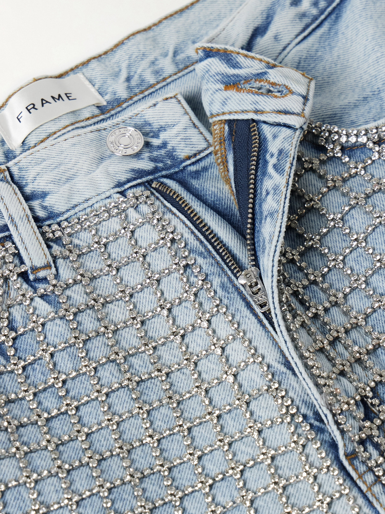Frame The Showgirl Crystal-embellished High-rise Straight-leg Jeans In Blue