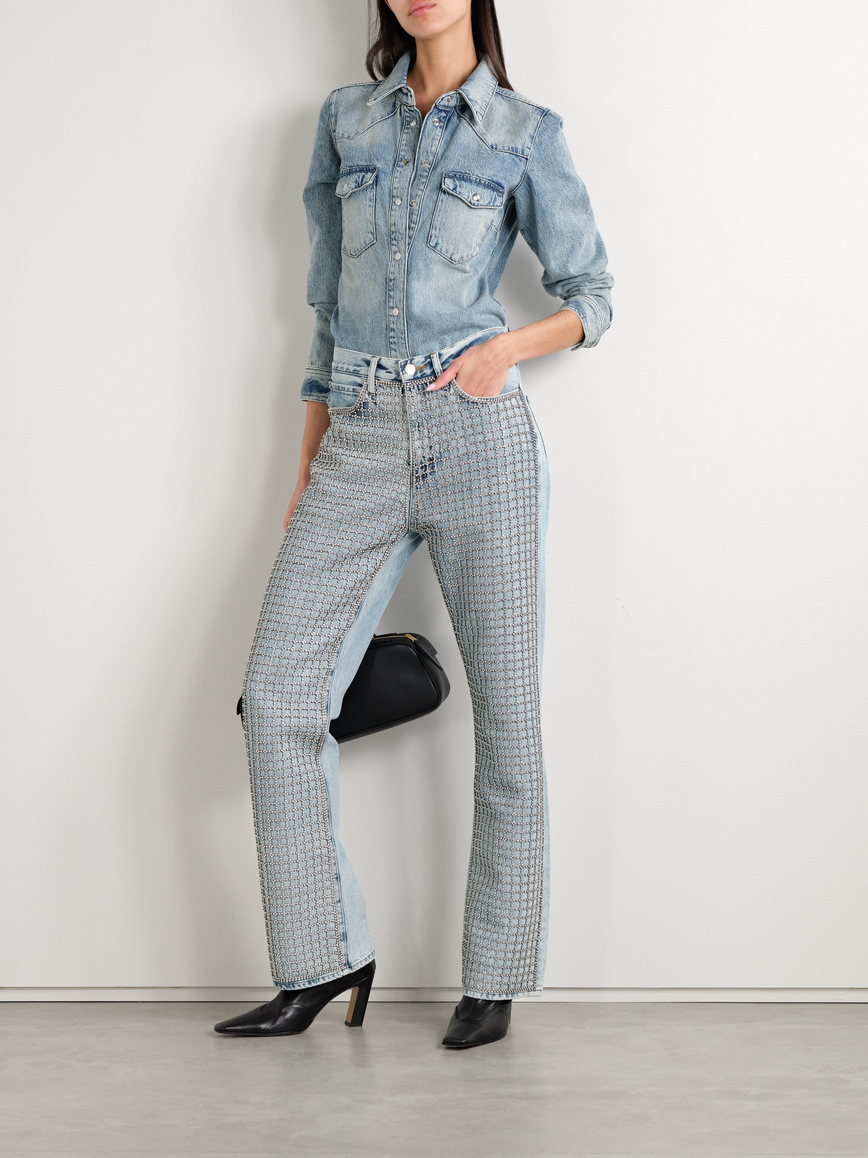 Frame The Showgirl Crystal-embellished High-rise Straight-leg Jeans In Blue