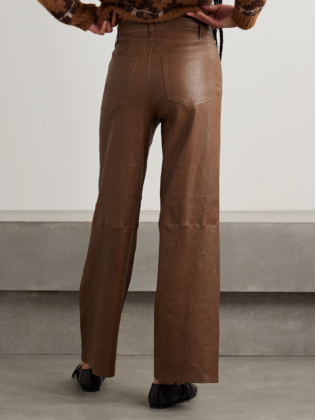 Frame Le Slim Palazzo Leather High-rise Wide-leg Pants In Brown