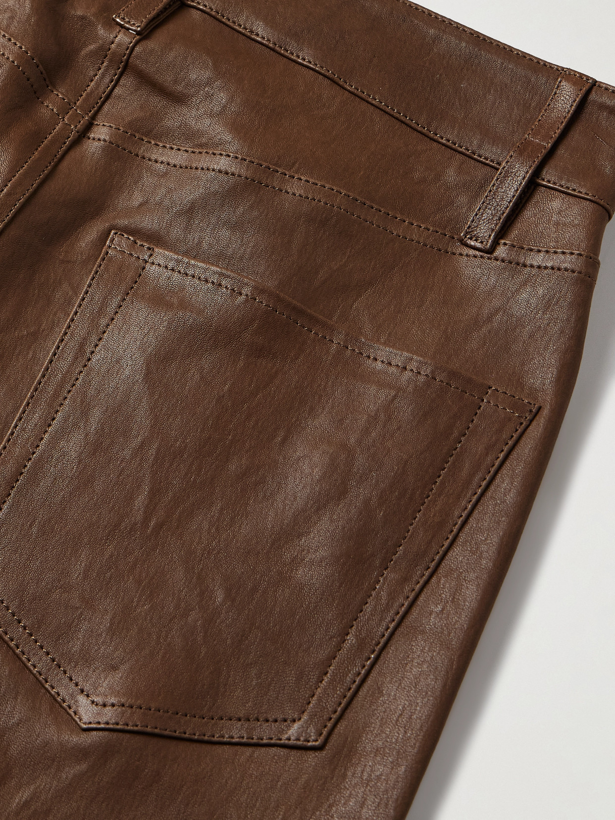 Frame Le Slim Palazzo Leather High-rise Wide-leg Pants In Brown