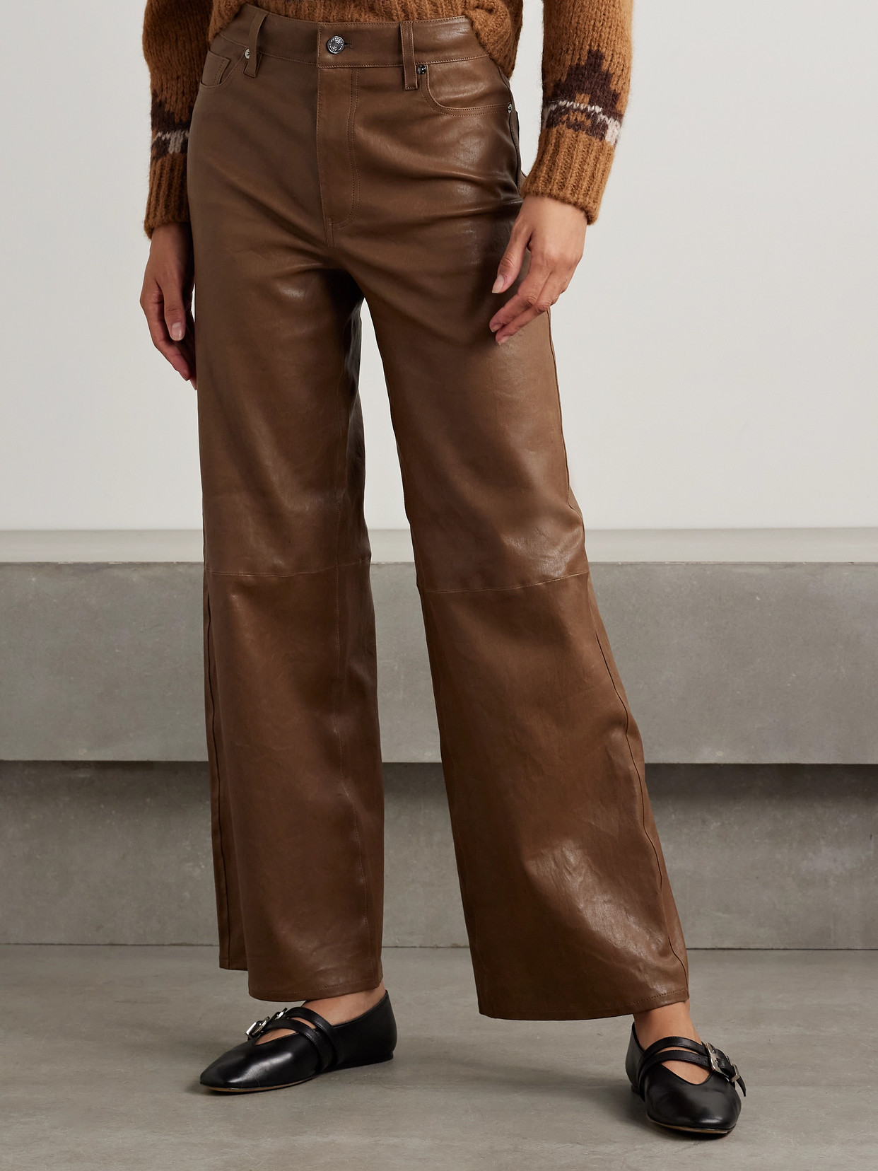 Frame Le Slim Palazzo Leather High-rise Wide-leg Pants In Brown