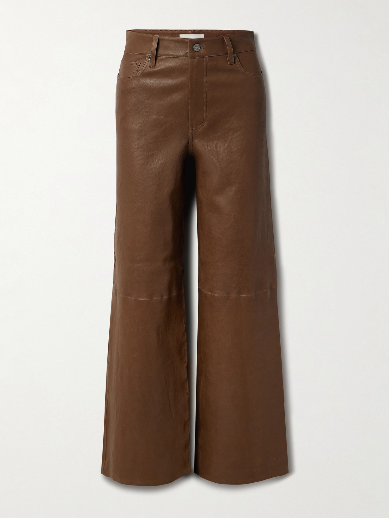 Frame Le Slim Palazzo Leather High-rise Wide-leg Pants In Brown