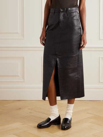 FRAME The Midaxi croc-effect leather midi skirt
