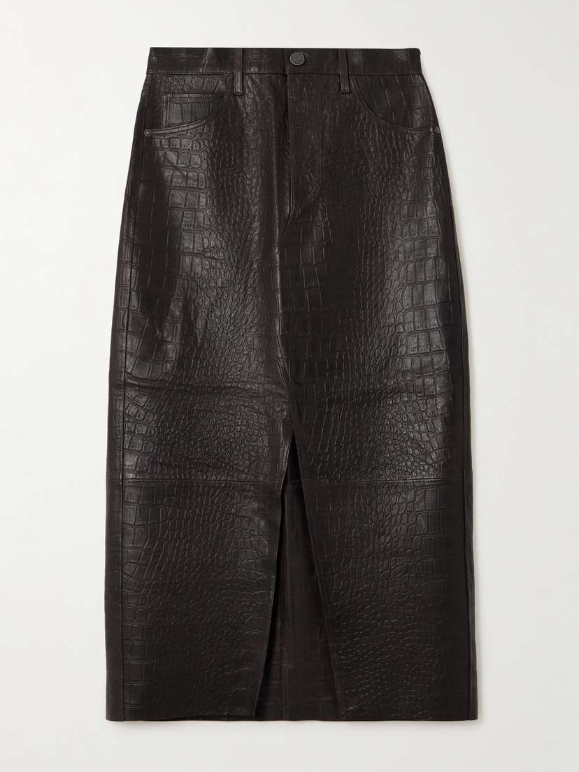 Frame The Midaxi Croc-effect Leather Midi Skirt