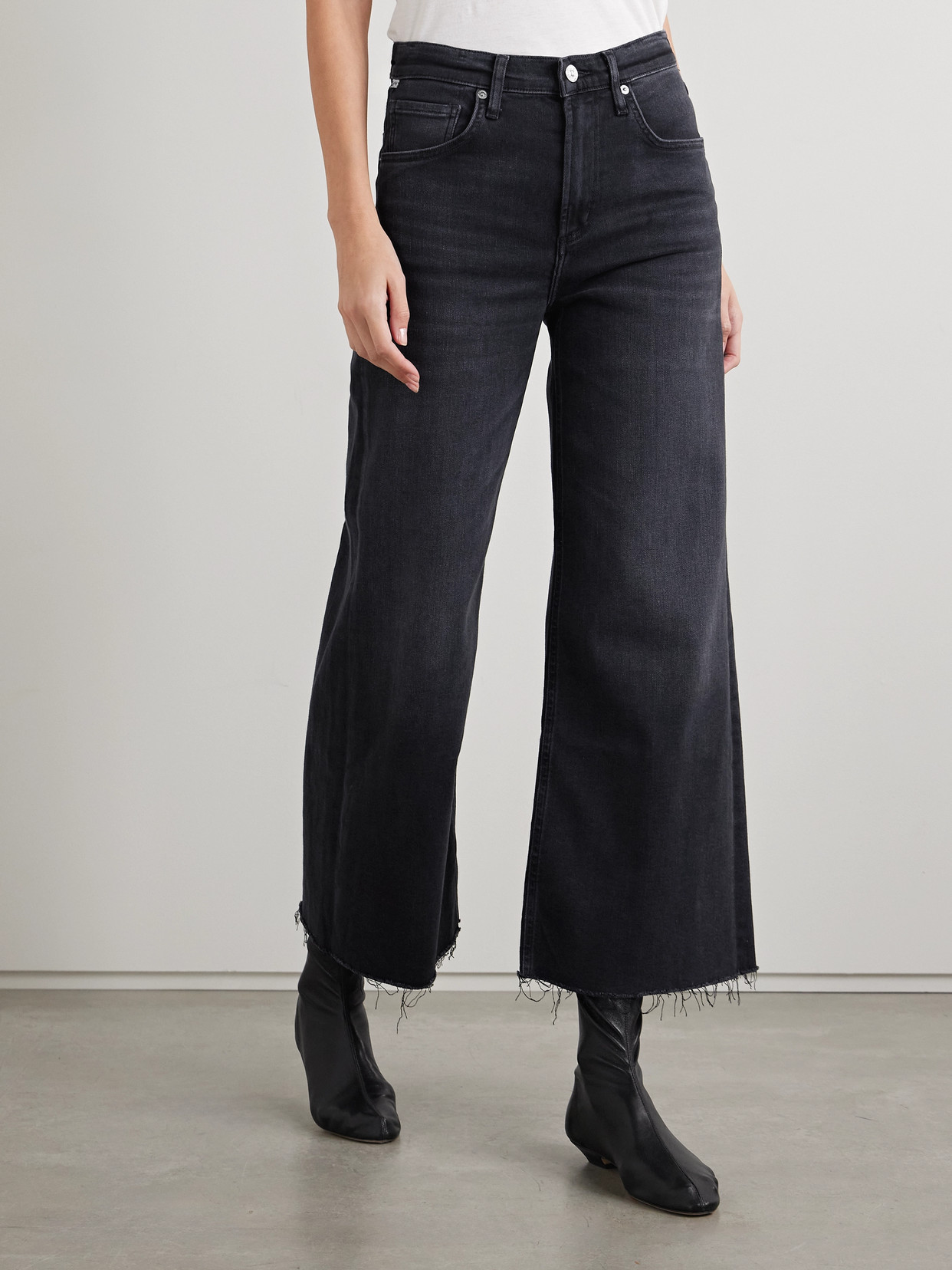 Lyra Frayed Cropped High-Rise Wide- Leg
