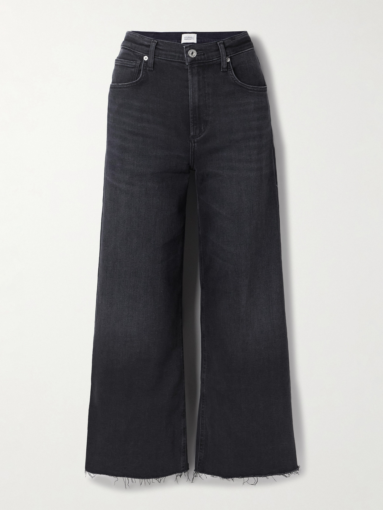 Citizen Of Humanity Lyra Frayed Cropped High-rise Wide-leg Jeans In Black
