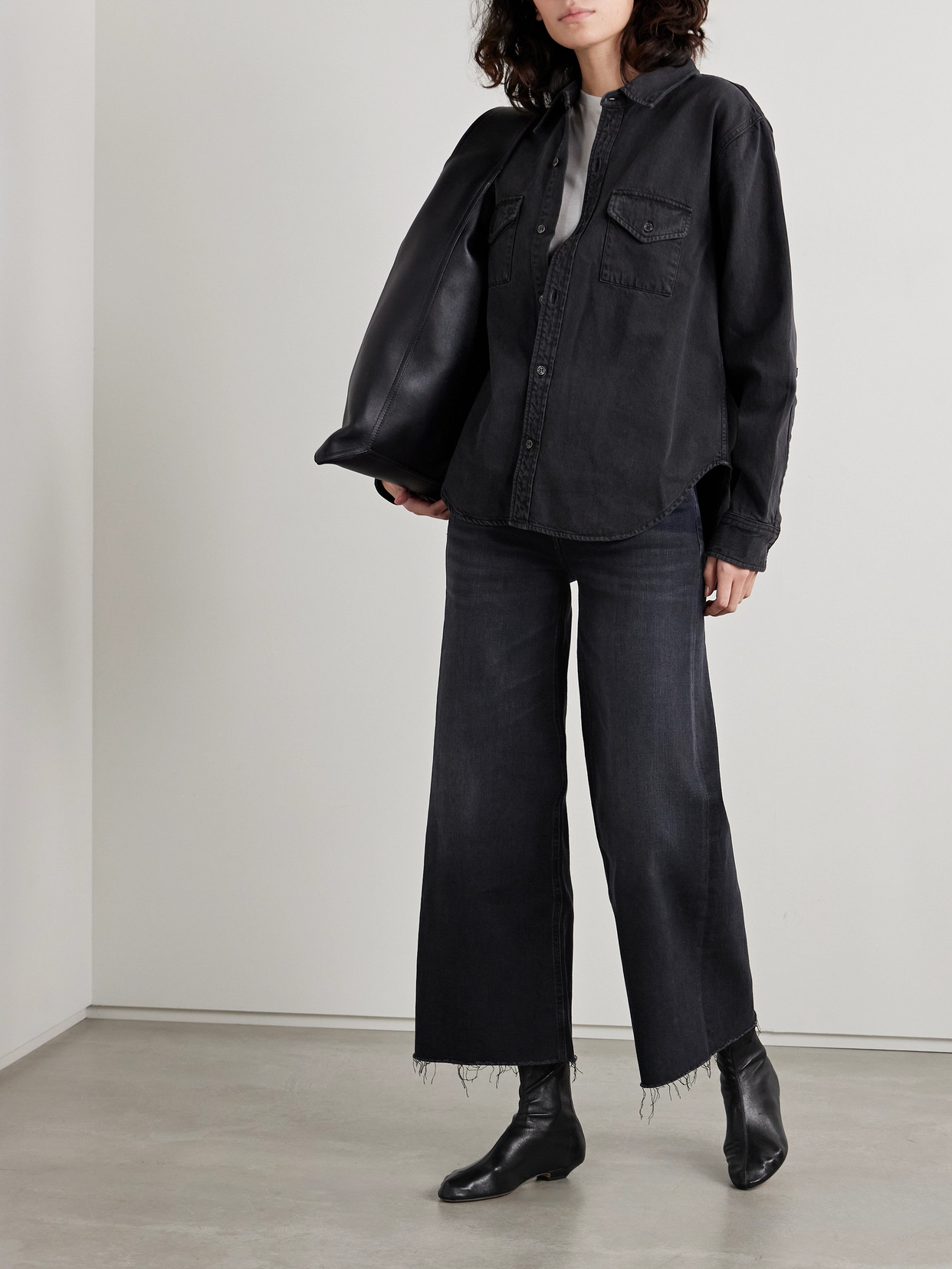 Lyra Frayed Cropped High-Rise Wide- Leg