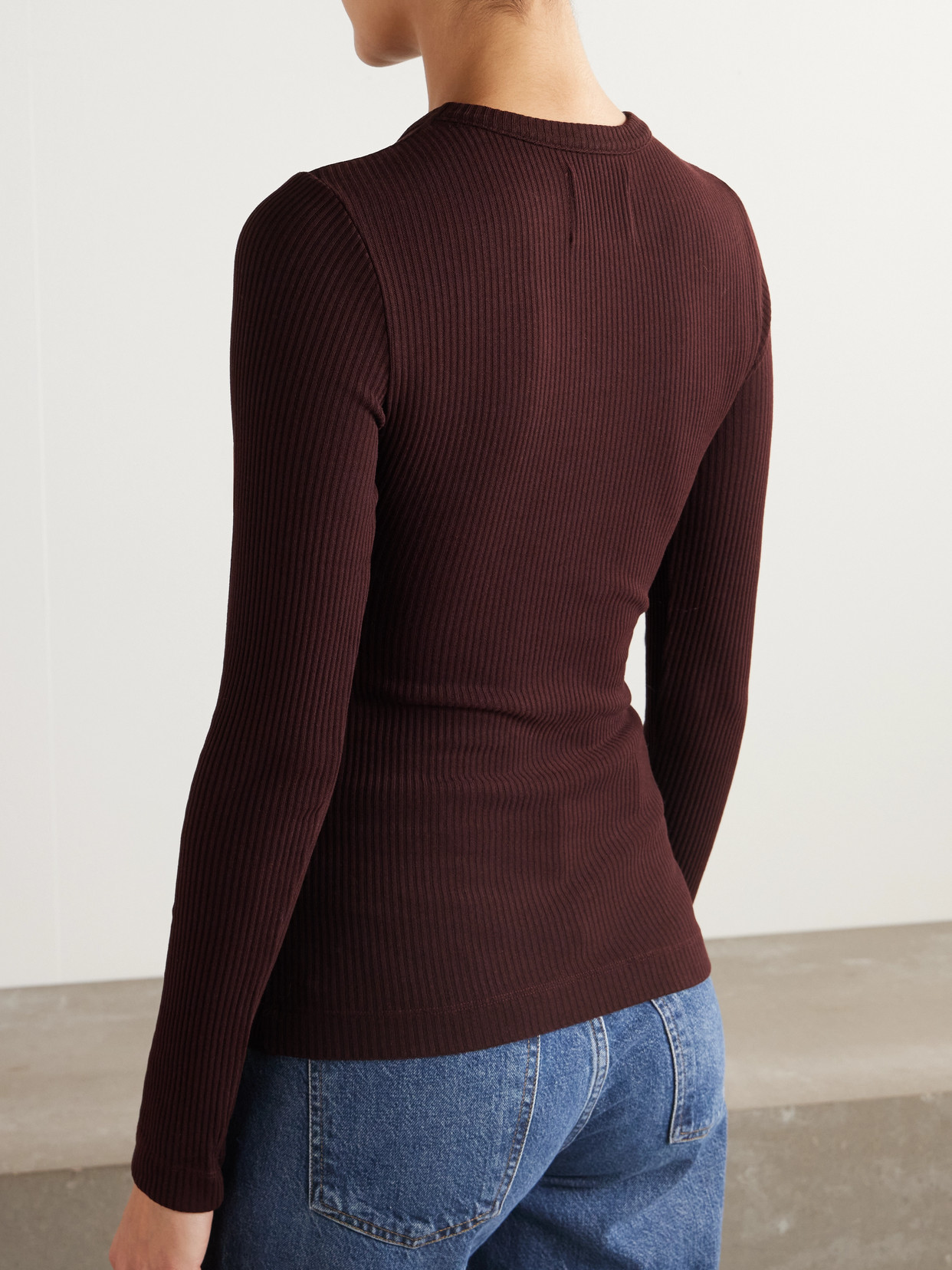 Citizen Of Humanity Bina Ribbed Lyocell-blend T-shirt In Brown