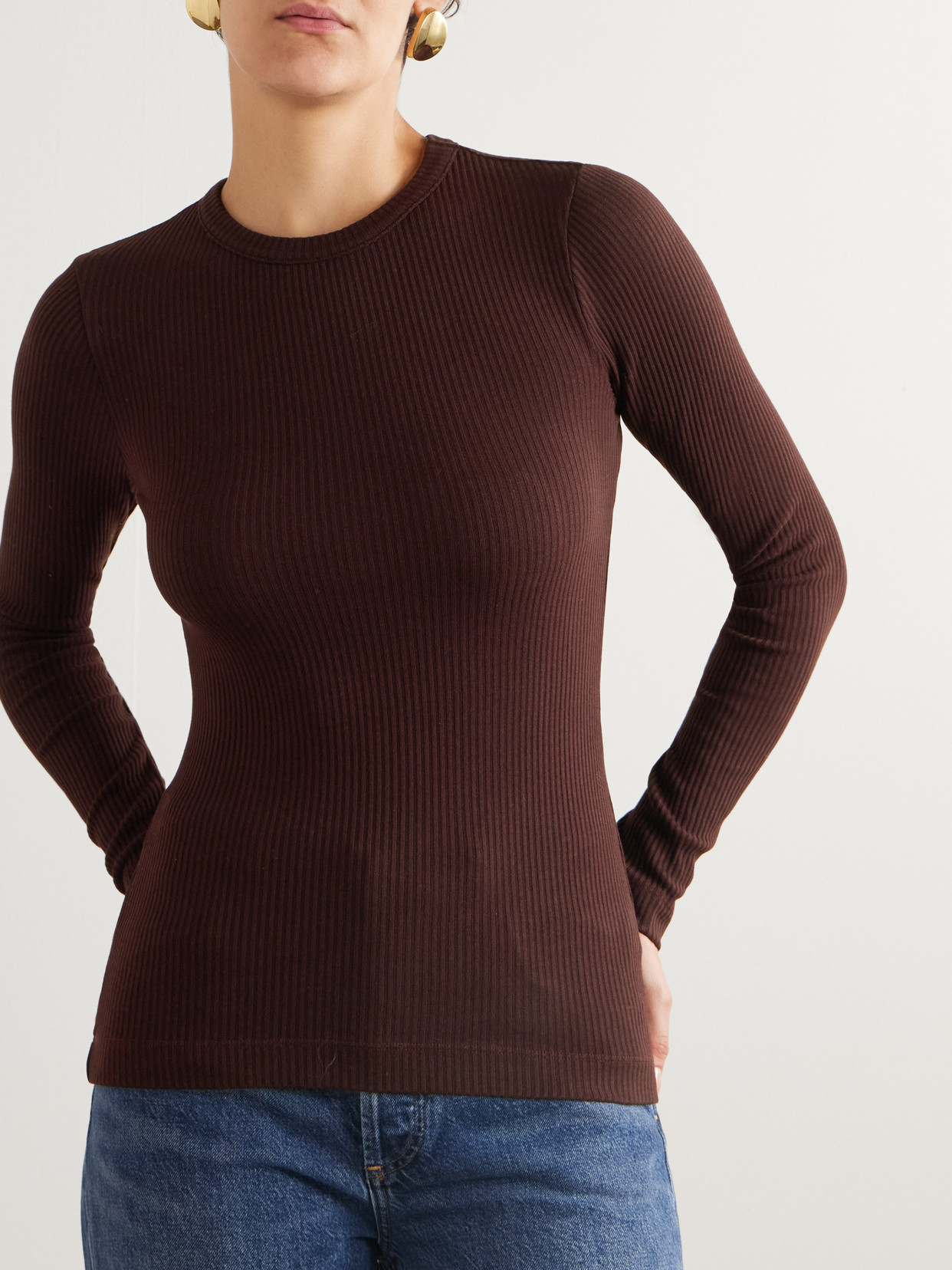 Citizen Of Humanity Bina Ribbed Lyocell-blend T-shirt In Brown