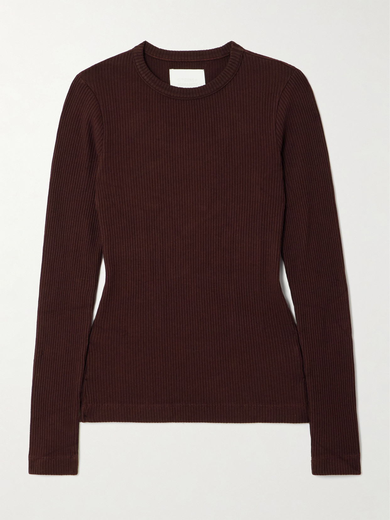 Citizens Of Humanity Bina Ribbed Lyocell-blend T-shirt In Brown
