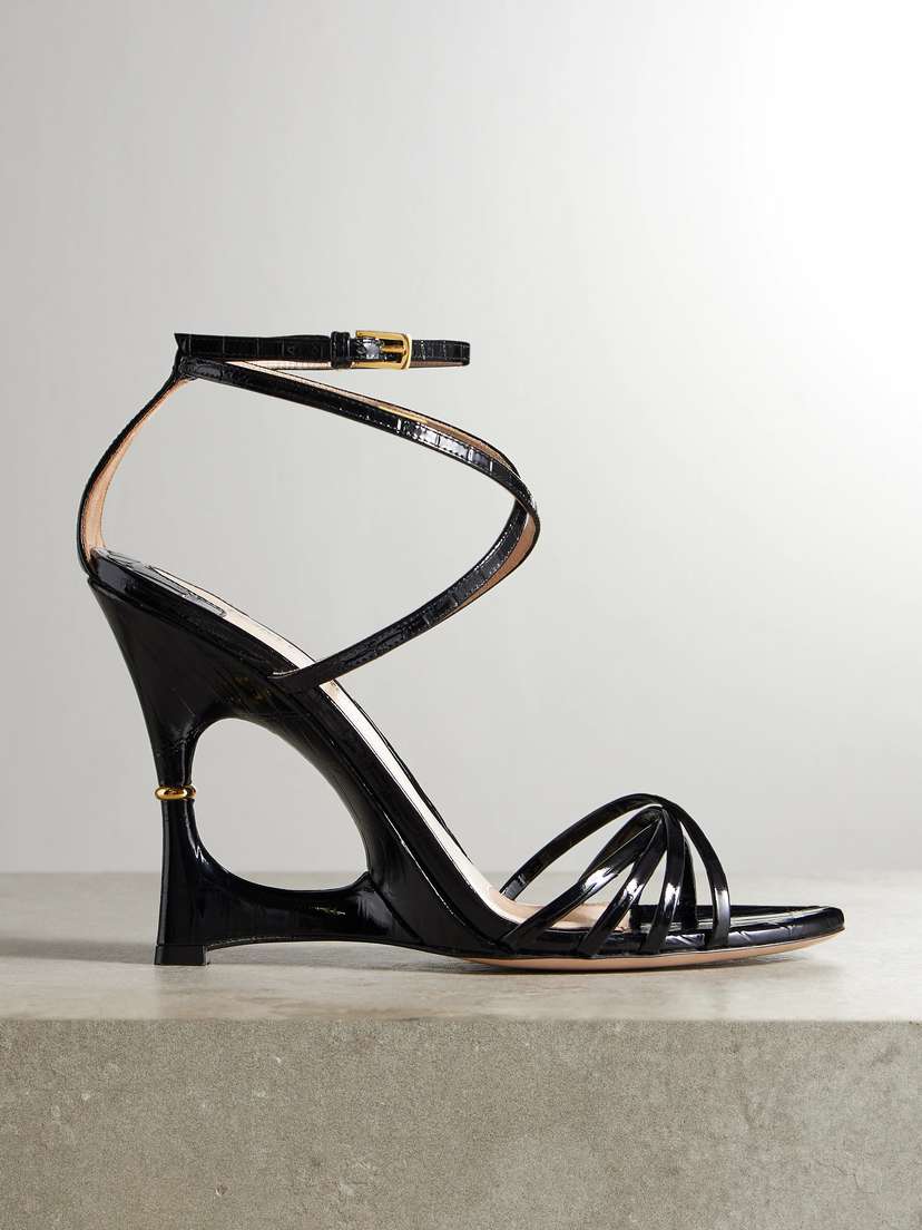 Tom Ford Paradis Cutout Croc-effect Patent-leather Sandals