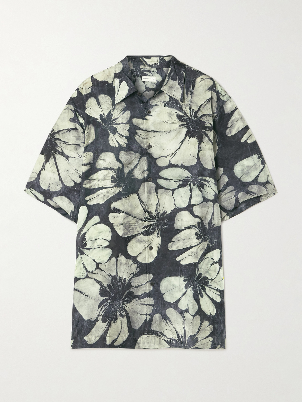 Dries Van Noten Floral-print Silk-voile Shirt In Gray