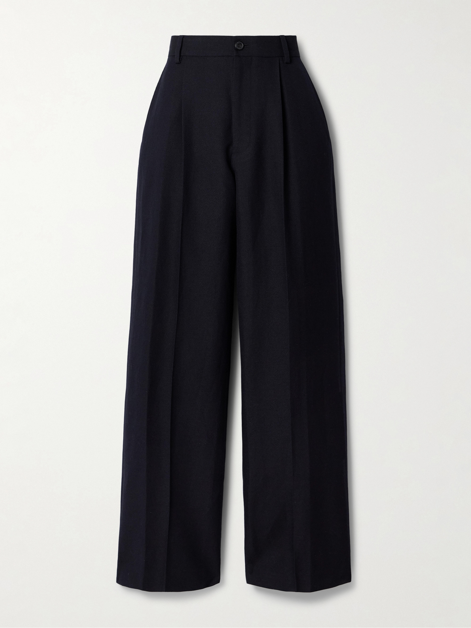 Dries Van Noten Pleated wool and linen-blend wide-leg pants thumbnail