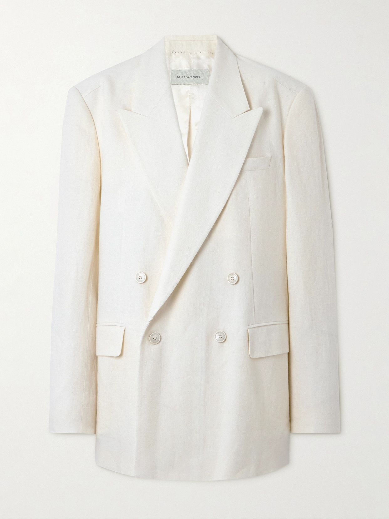 Dries Van Noten Oversized Double-breasted Linen, Wool, Silk And Cashmere-blend Blazer In White