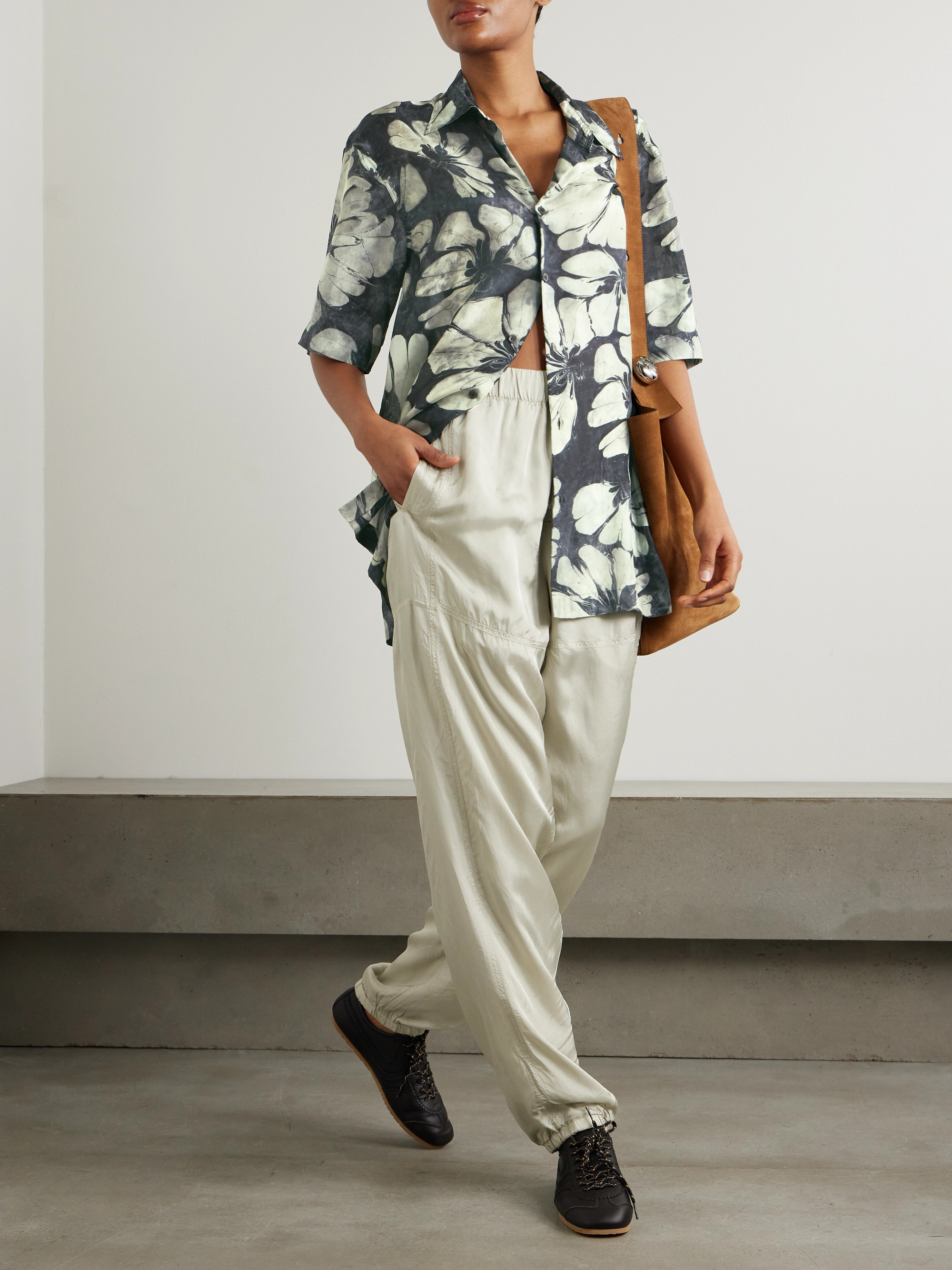 Dries Van Noten Paneled satin-twill wide-leg pants