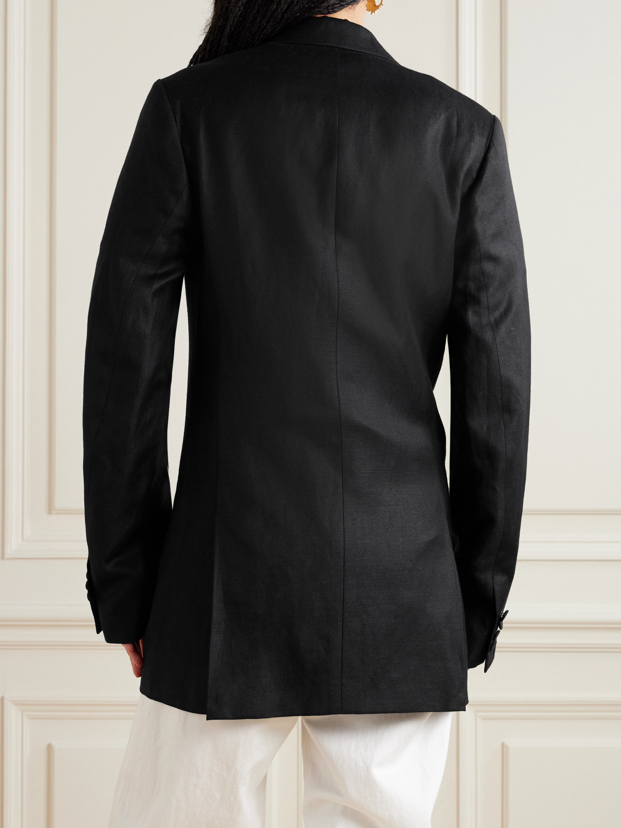 Shop Dries Van Noten Oversized Double-breasted Wool, Linen And Silk-blend Twill Blazer In Black