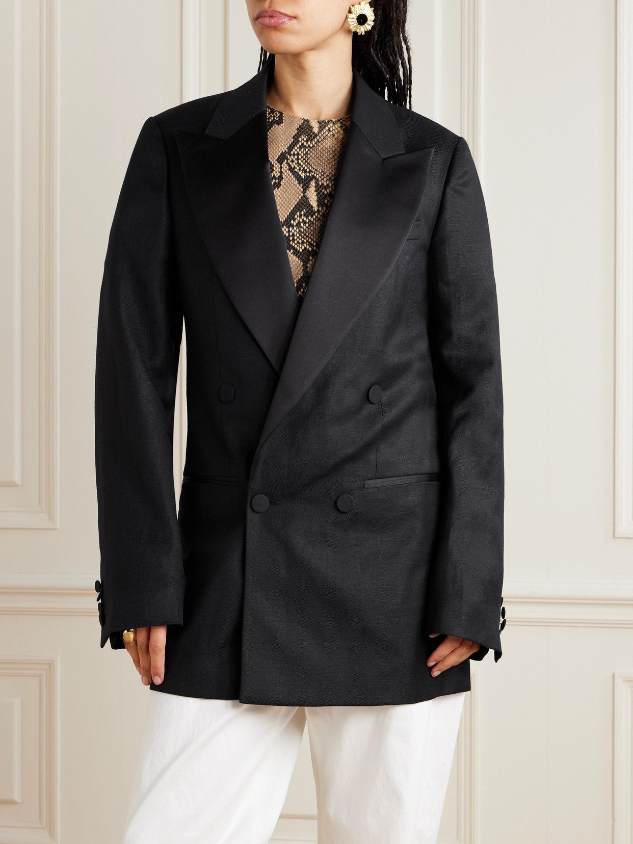 Shop Dries Van Noten Oversized Double-breasted Wool, Linen And Silk-blend Twill Blazer In Black