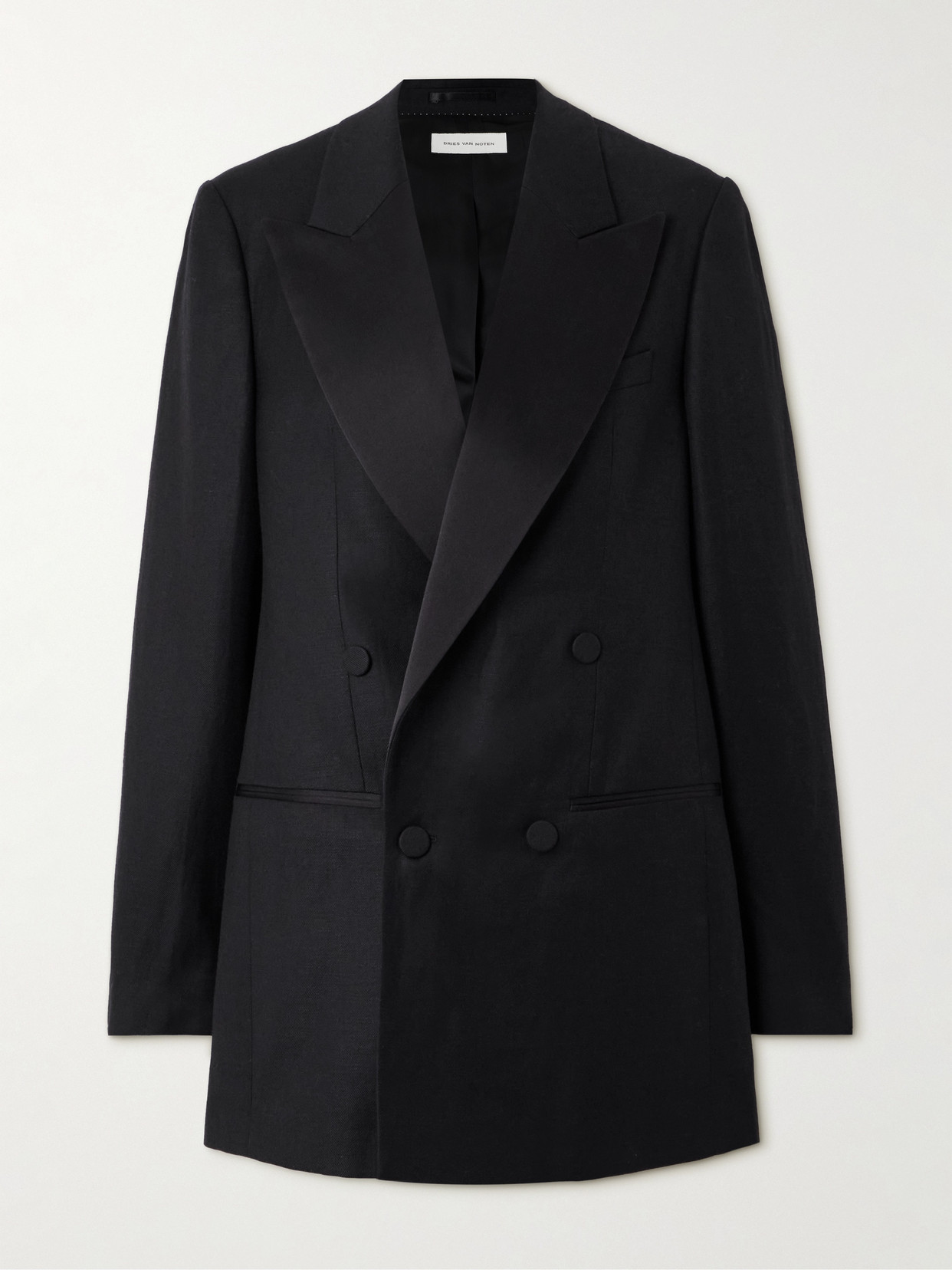 Shop Dries Van Noten Oversized Double-breasted Wool, Linen And Silk-blend Twill Blazer In Black