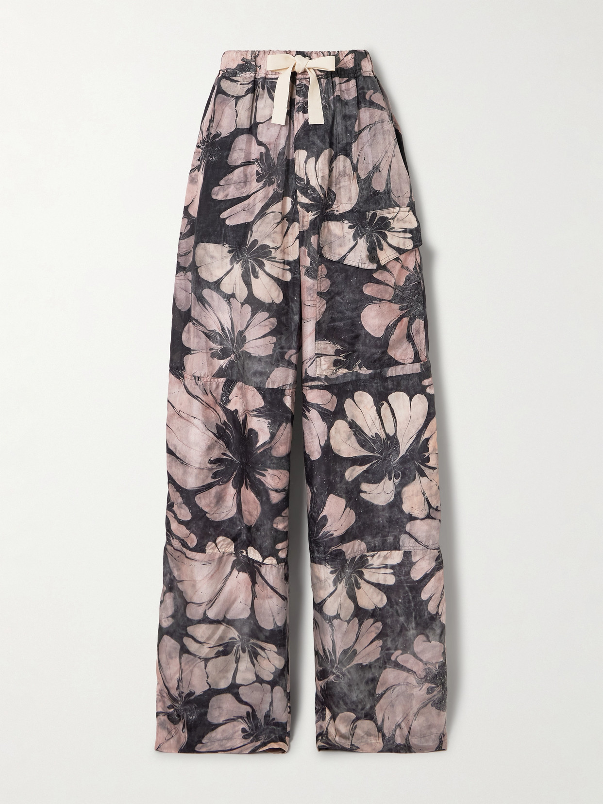 Dries Van Noten Grosgrain-trimmed Floral-print Silk-voile Wide-leg Pants In Purple
